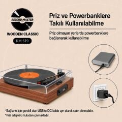 Record Master RM-519 Retro Pikap + Bluetooth Tüm Plakları Çalabilen Pikap 33, 45, Devir