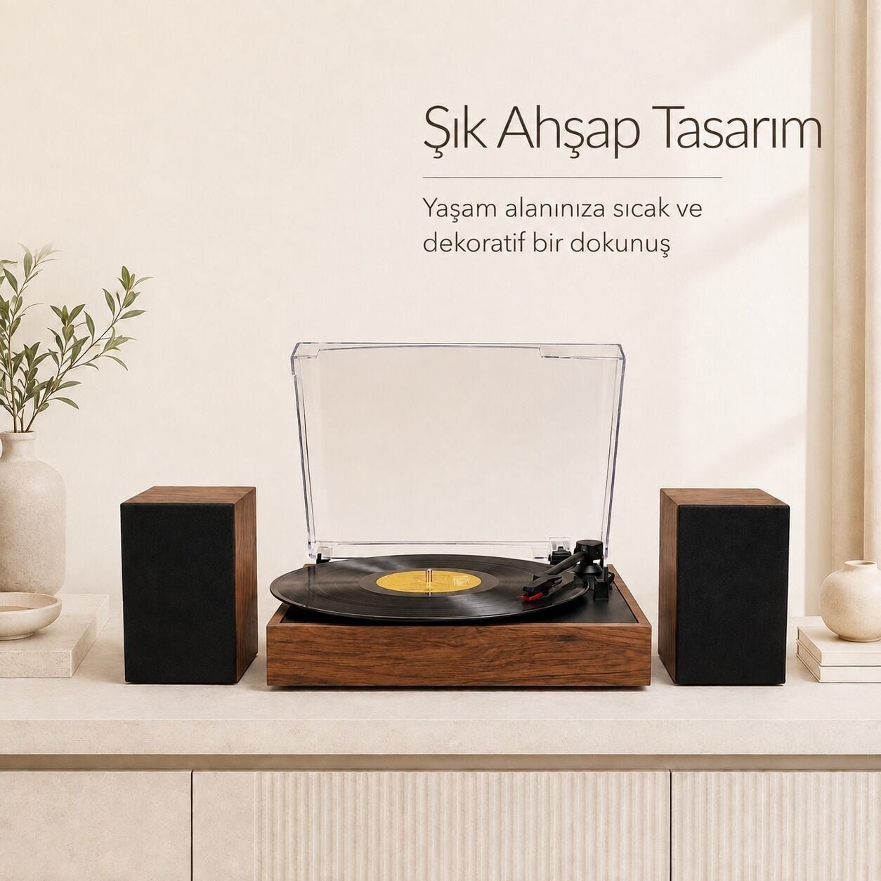 Record Master RM-519 Retro Pikap + Bluetooth Tüm Plakları Çalabilen Pikap 33, 45, Devir
