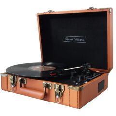 Record Master T317UB Deri Kahverengi Şarjlı Pikap/Bluetoothlu