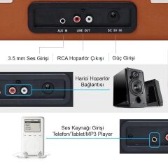 Record Master T317UB Deri Kahverengi Şarjlı Pikap/Bluetoothlu