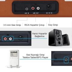 Record Master T317UB Deri Kahverengi Şarjlı Pikap/Bluetoothlu