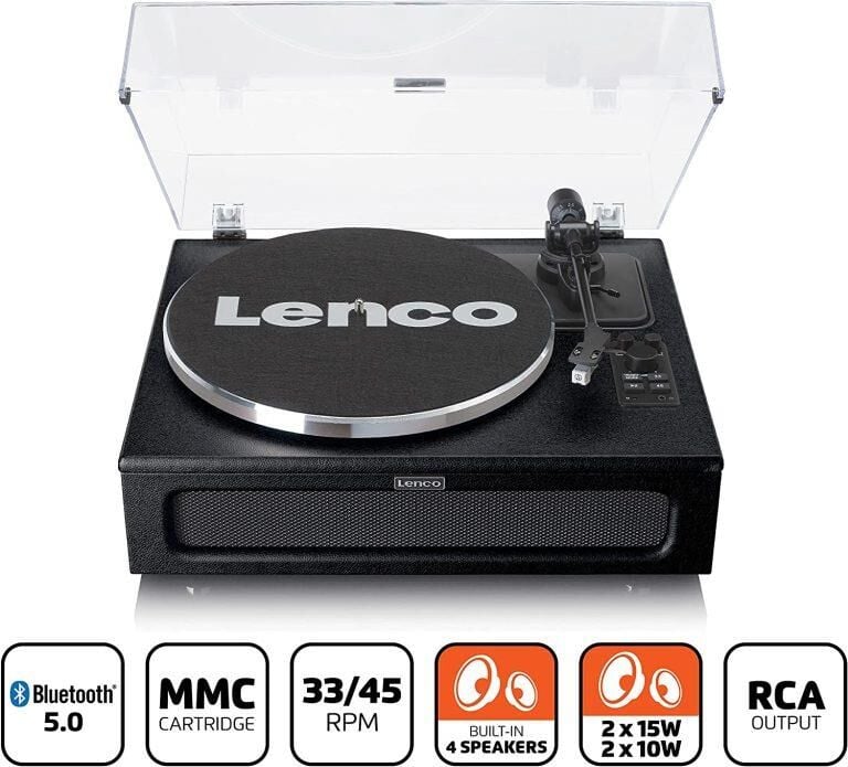 Lenco LS-430 BK 4 Dahili Hoparlörlü Bluetoothlu Pikap Siyah Deri Kaplama