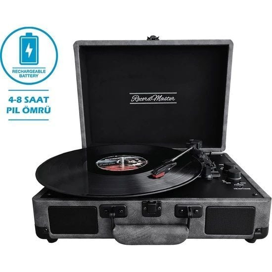 Record Master ST14012 Pikap Deri Koyu Gri Bluetooth ve Şarj