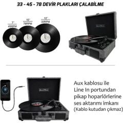 Record Master ST14012 Pikap Deri Koyu Gri Bluetooth ve Şarj