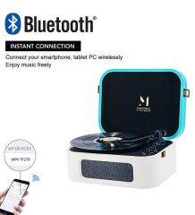 Record Master TT-270 Bluetooth Özellikli Pikap Mavi Beyaz Deri