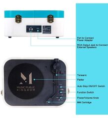 Record Master TT-270 Bluetooth Özellikli Pikap Mavi Beyaz Deri